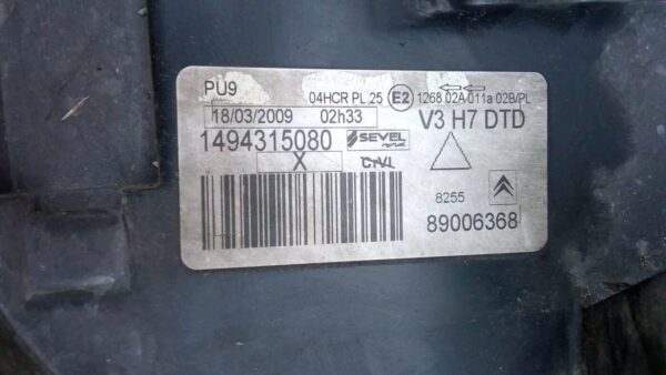 89006368 1494315080 FARO FANALE ANTERIORE DESTRO DX ORIGINALE CITROEN C8 2009 - immagine 8