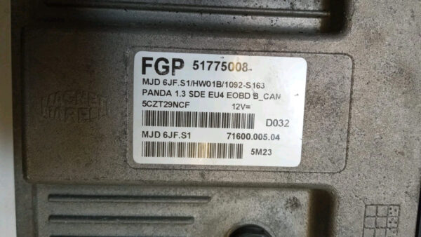 51775008 KIT CENTRALINA CHIAVE BLOCCHETTO FIAT PANDA 169 1.3 DIESEL  2003  2011 - immagine 6