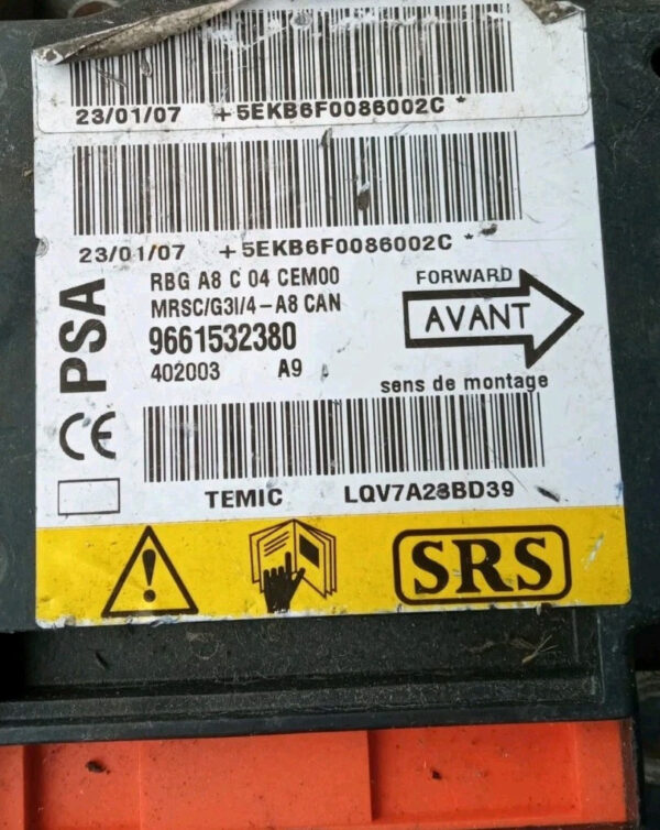 9661532380 CENTRALINA CONTROLLO AIRBAG CITROEN C3 2009 AL 2015 - immagine 3