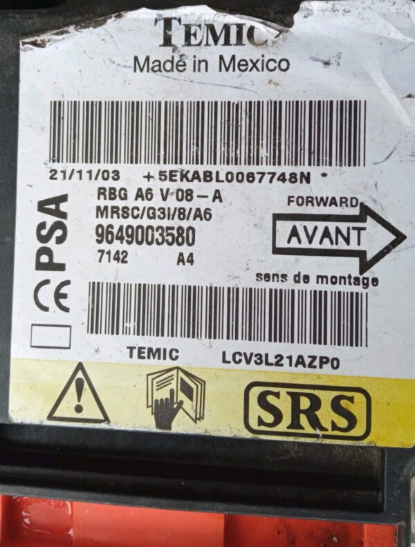 9661532380 CENTRALINA CONTROLLO AIRBAG CITROEN C2 2003 AL 2010 - immagine 3